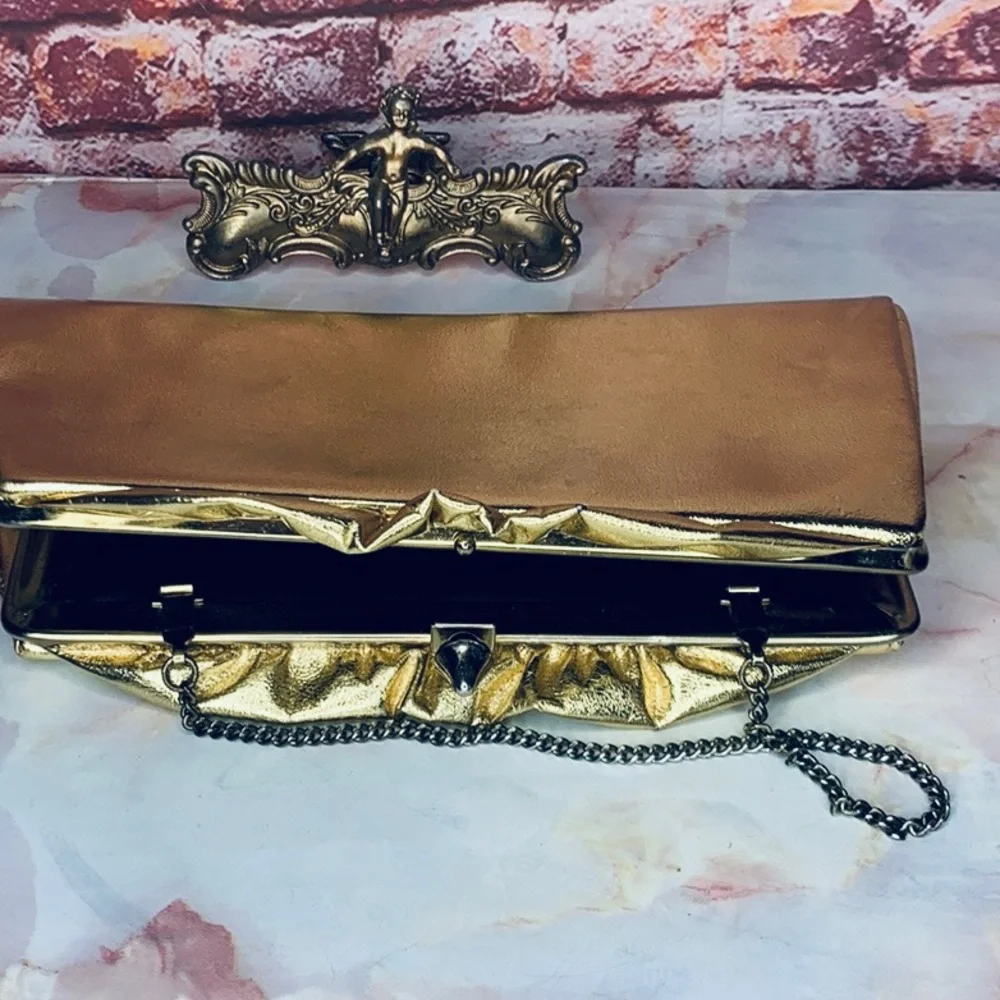 Vintage Gold Lame Convertible Framed Clutch Evening Bag